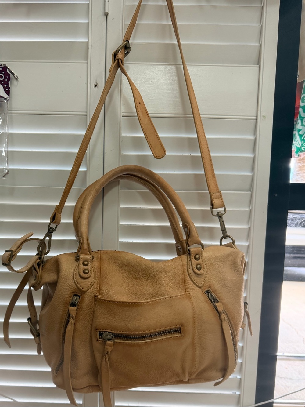 We The Free Tan Leather Satchel Handbag - with Tassel Zippers